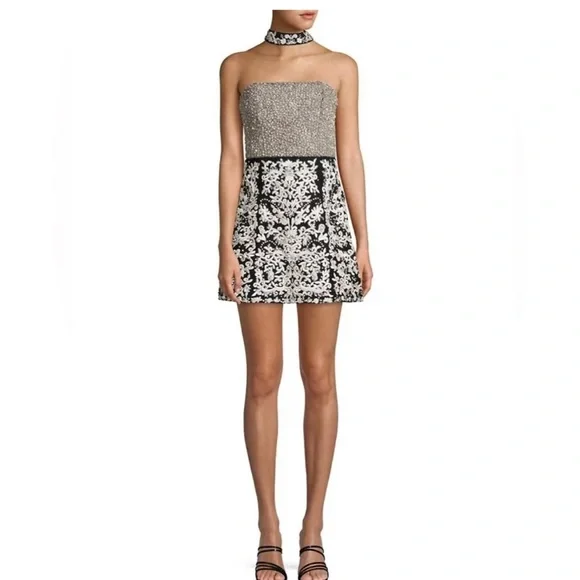 Robe De Soirée Noire Strapless Alice + Olivia - Taille 6 - Décor Cristaux - Soie - Neuve étiquetée